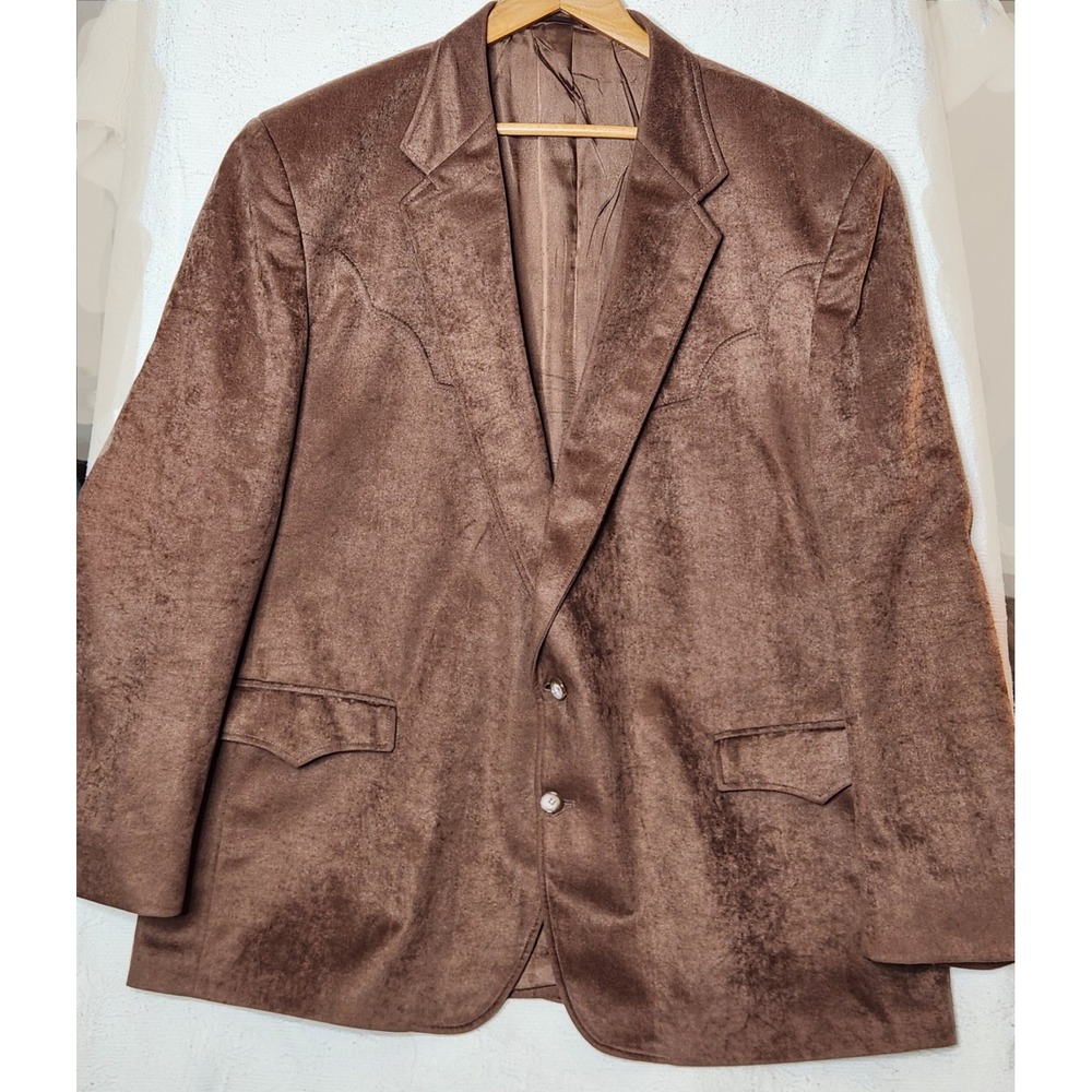 VTG 80s Circle S Western Blazer Mens 52R Brown Faux Suede Sport Coat